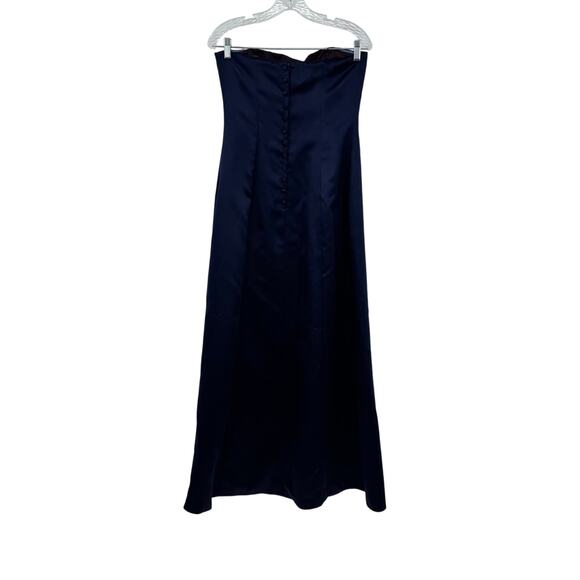 Vintage Nicole Miller Gown Dress 8 Navy Blue Satin Button Back Y2K Prom Formal - Picture 5 of 11